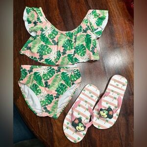 Disney Pink and Green Bikini with Ruffled Off-the-Shoulder Top